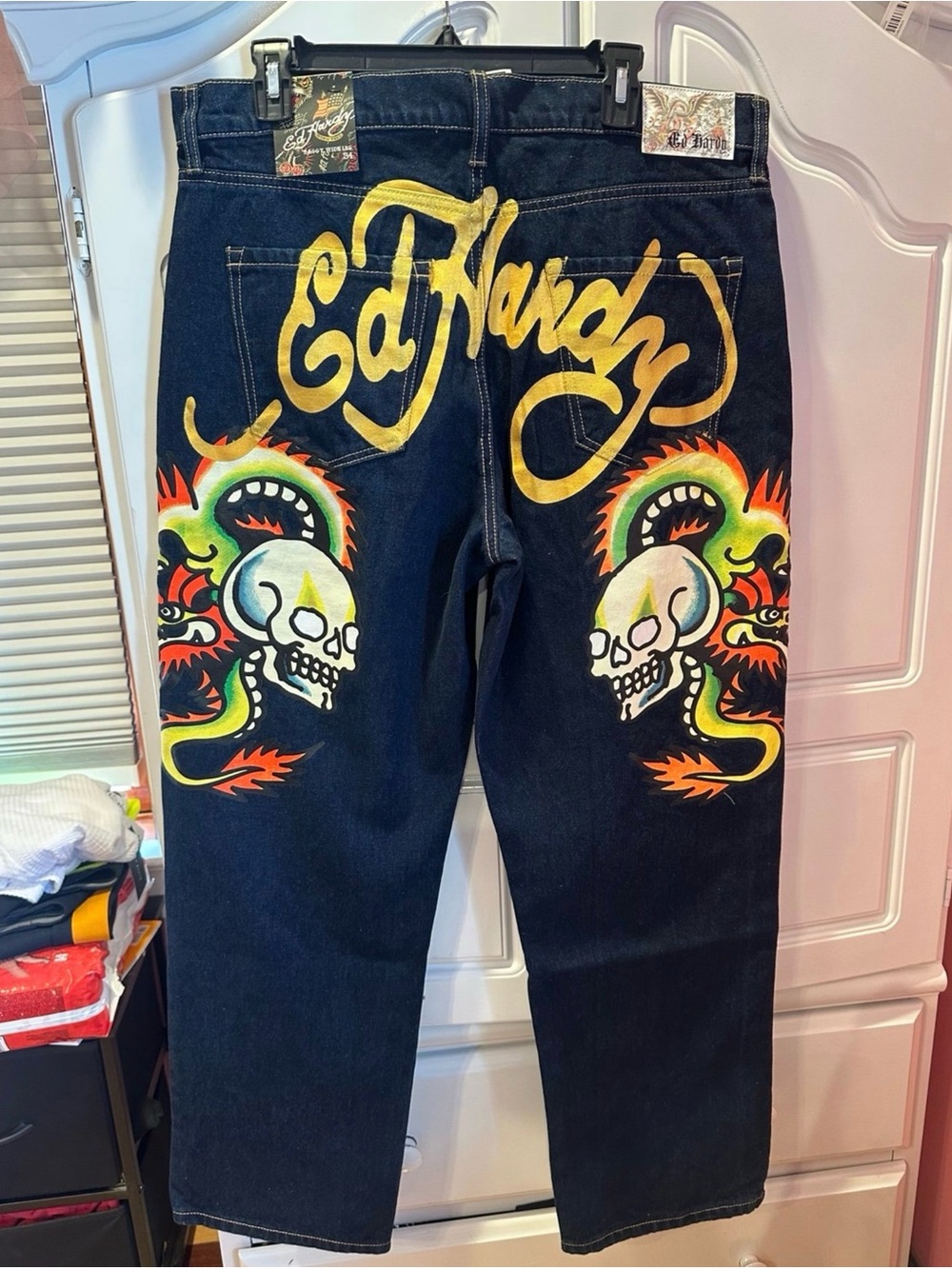 Ed Hardy Dragon Skull Baggy Wide Leg Jeans – Men’s Size 34 – New With Tags